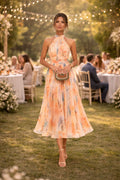 Esther | Vestido con Cuello Halter y Estampado de Acuarela