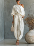 Martina | Conjunto de top con hombros descubiertos y pantalones ajustados