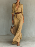 Siena | Vestido largo con cuello de solapa y mangas largas para mujer