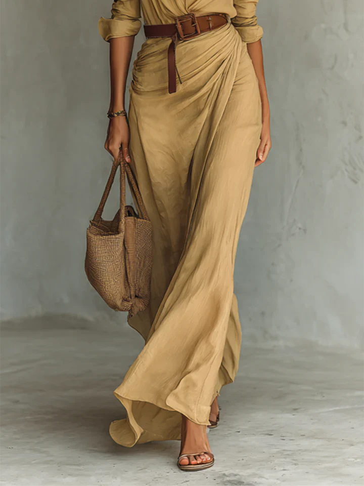 Siena | Vestido largo con cuello de solapa y mangas largas para mujer