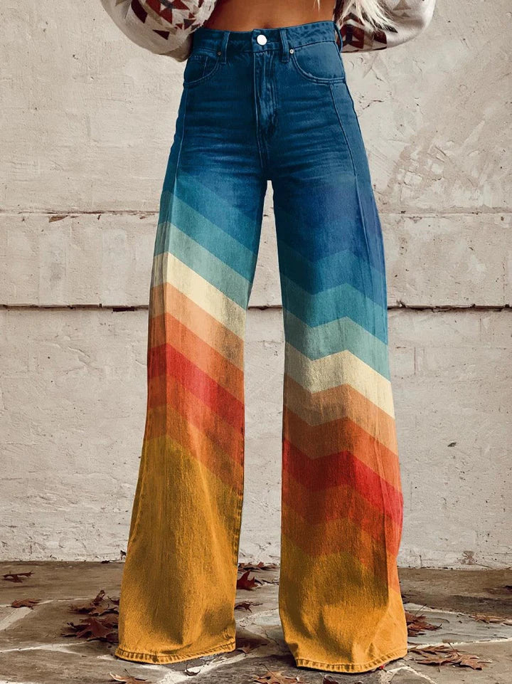 Léa | Pantalones retro con estampado de zigzag