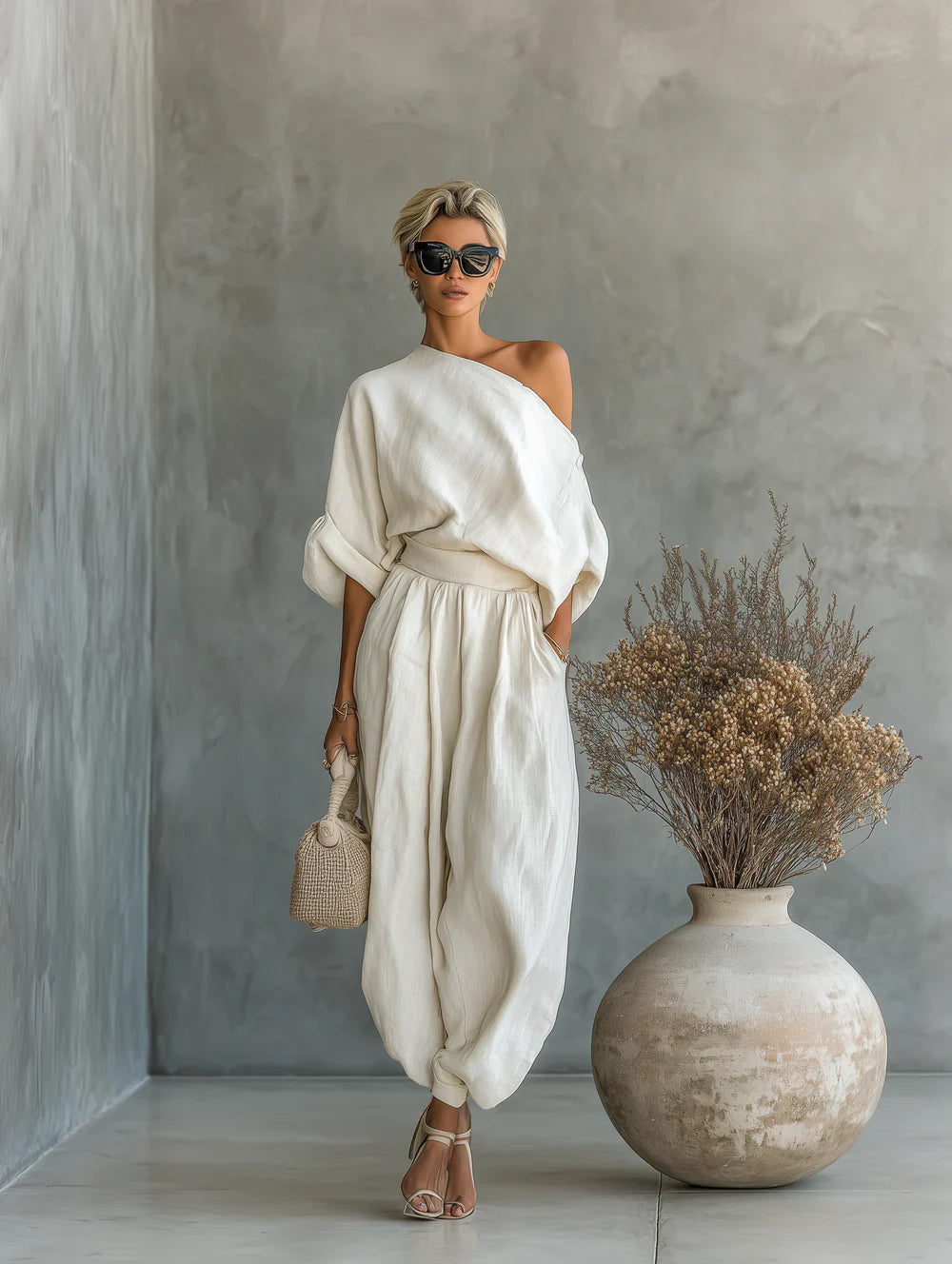 Martina | Conjunto de top con hombros descubiertos y pantalones ajustados