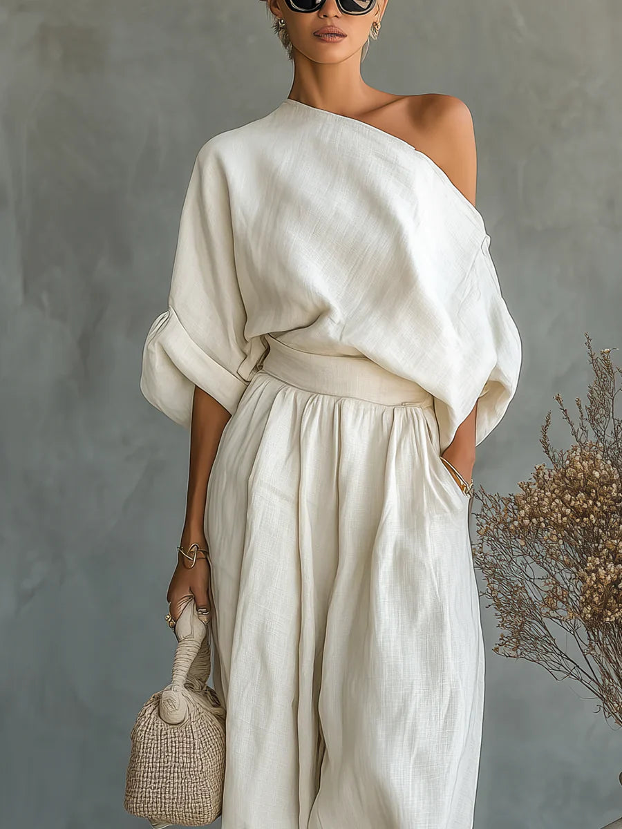Martina | Conjunto de top con hombros descubiertos y pantalones ajustados