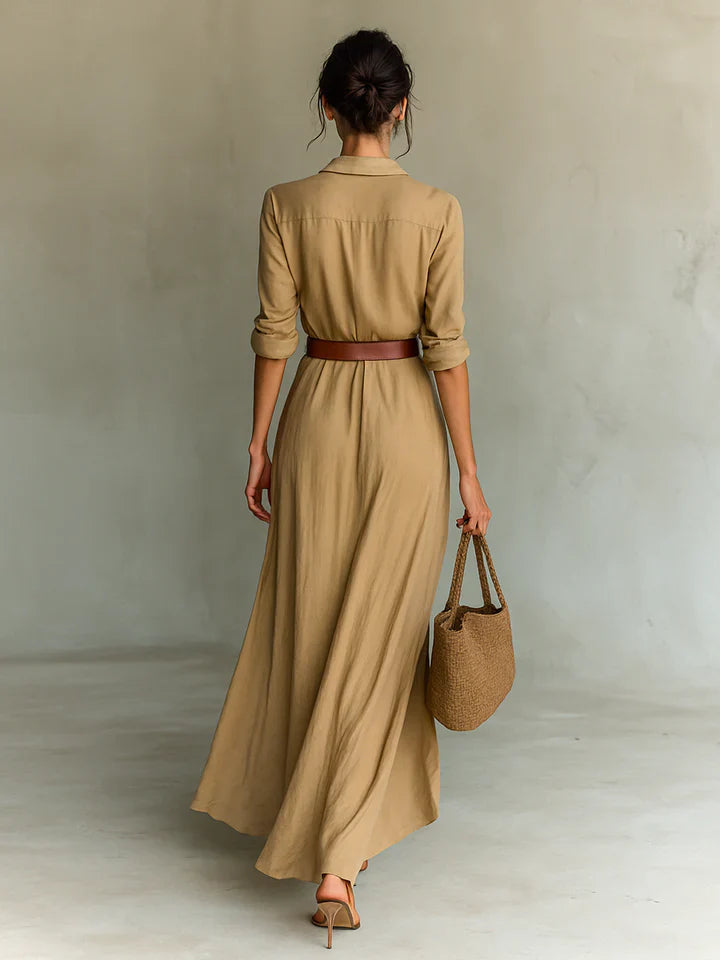 Siena | Vestido largo con cuello de solapa y mangas largas para mujer