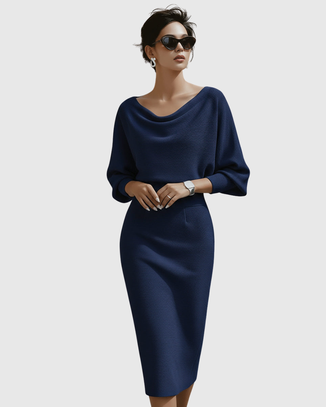 ISMERIA | Vestido midi con mangas murciélago